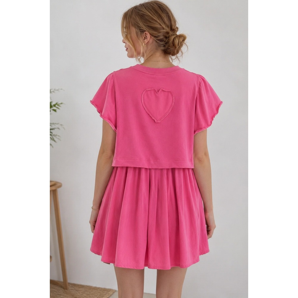 Entro Pink Heart‎ Print Flutter Sleeve Babydoll Dress Oversized Large Romantic
